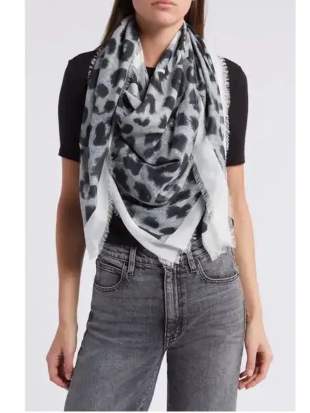 LOFT Gauzy Large Abstract Animal Print Scarf/Wrap Gray Tones